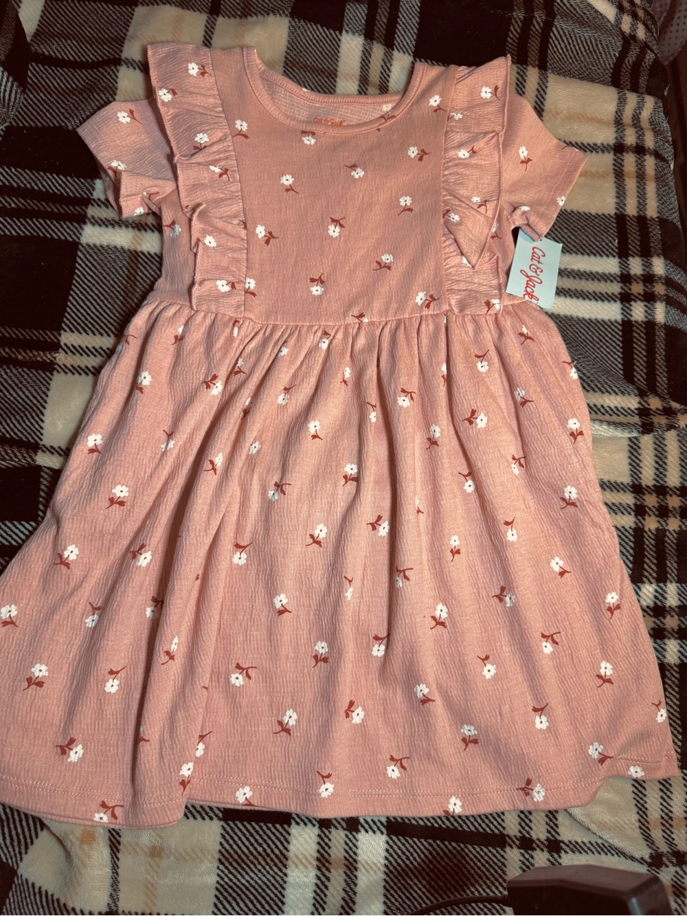 Cat & Jack Pink Floral Ruffle-Front Girls Dress